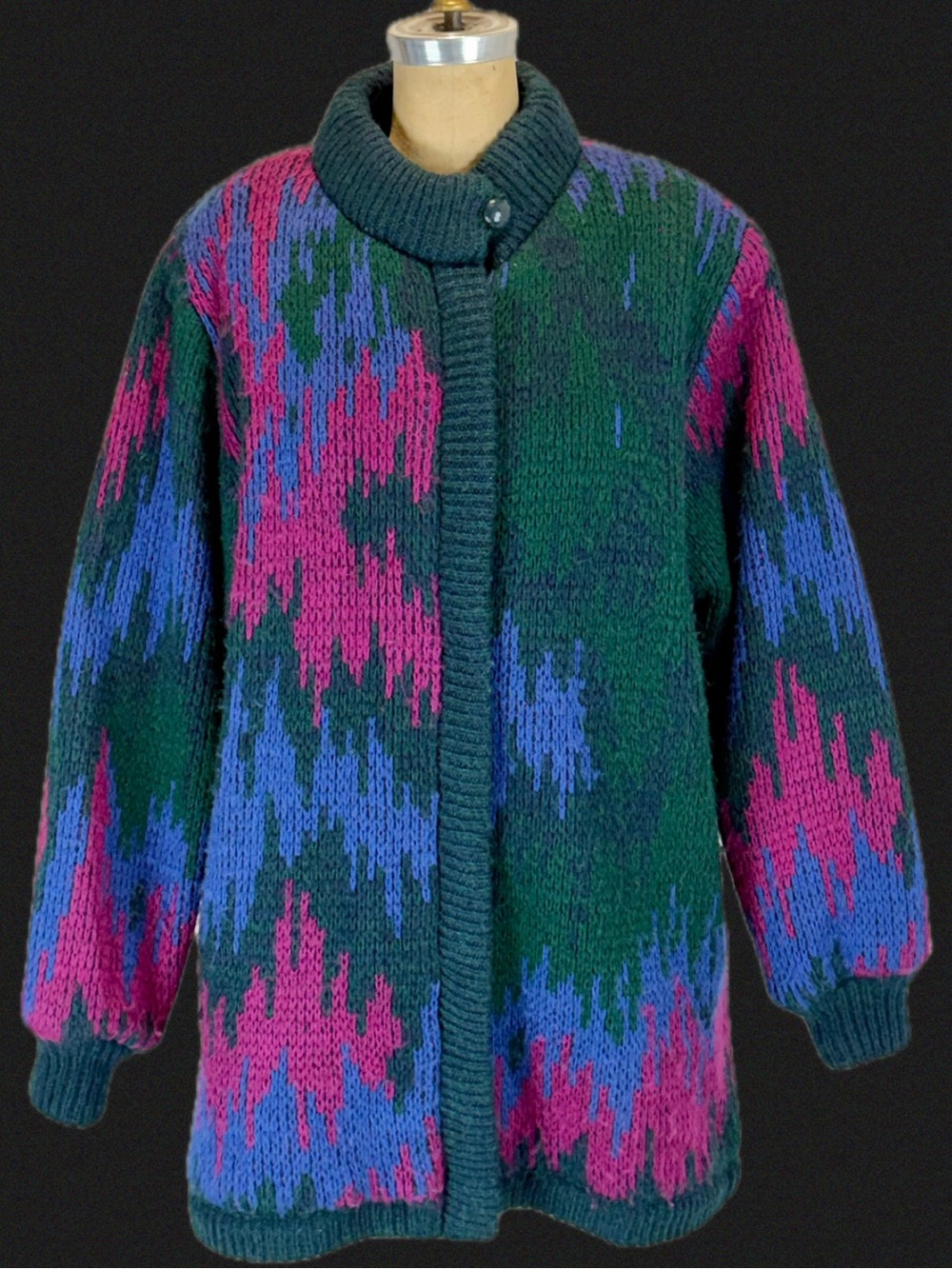 VINTAGE 80s funky bold knit sweater coat jacket thick heavy winter neon colorful